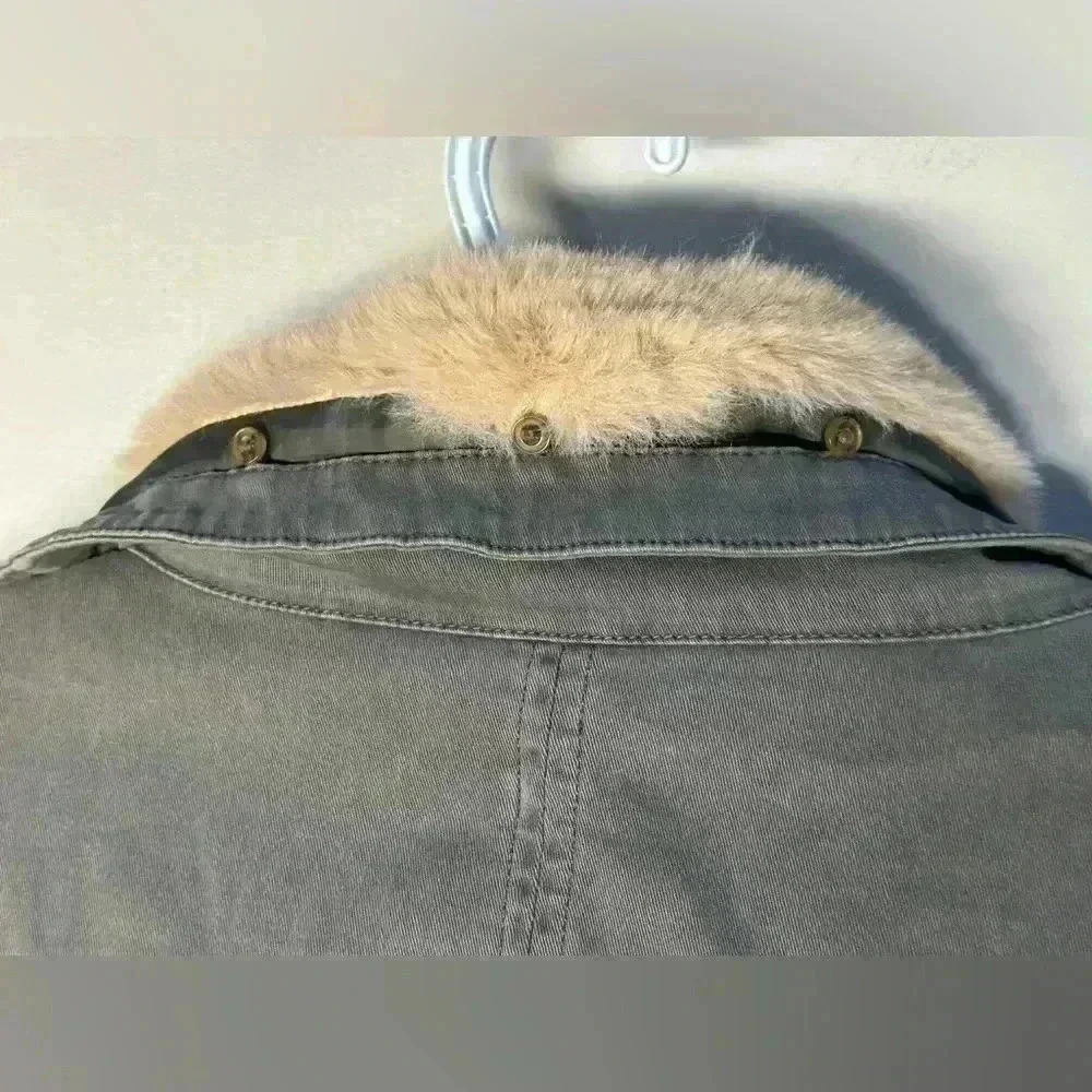 Anthropologie Marrakech Faux Fur Aviator Moto Jacket | Olive Grey | Size M - Picture 6 of 16